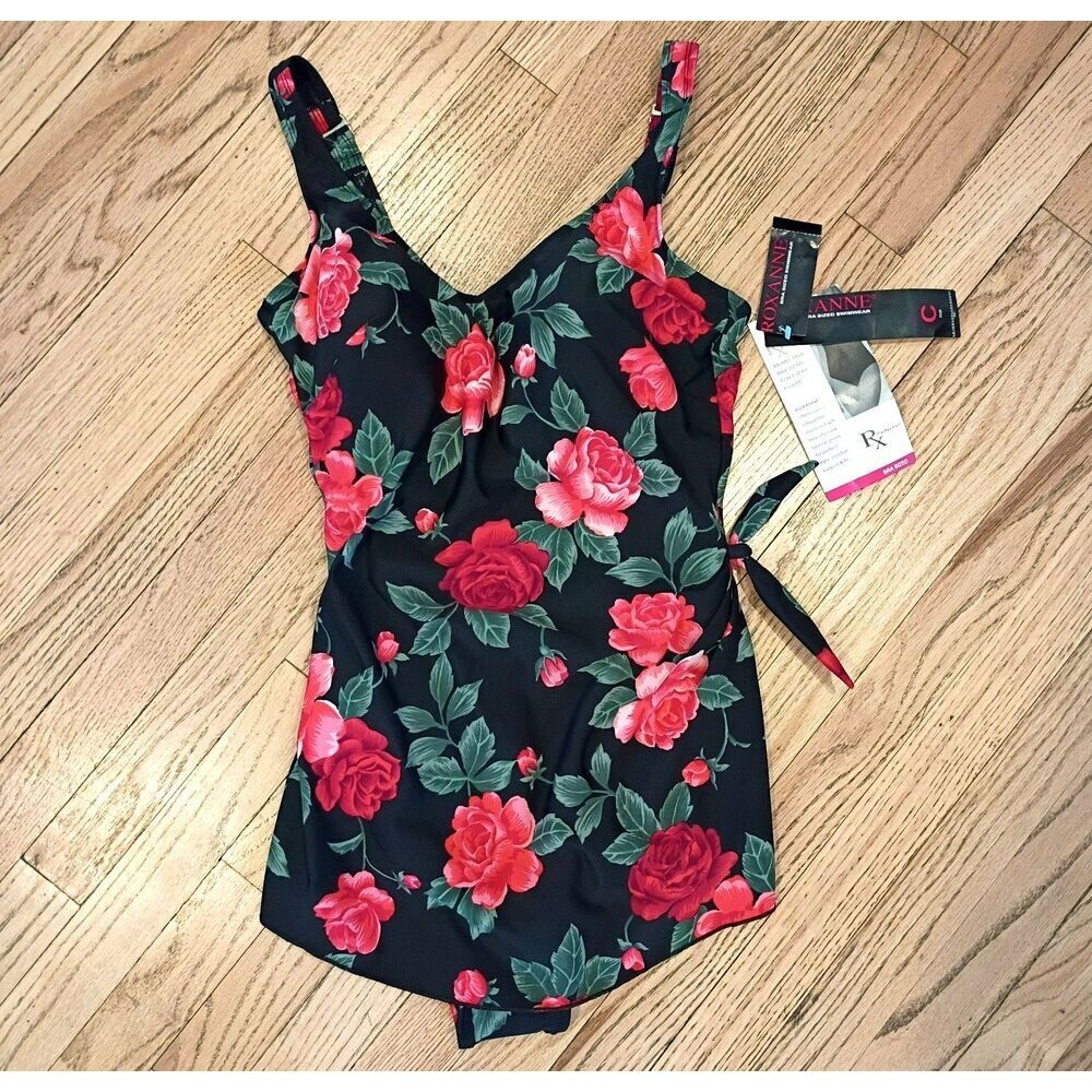 NWT Roxanne Sarong 1 Piece Bathing Suit Skirt Swimwear Floral Bra Size 14/38C